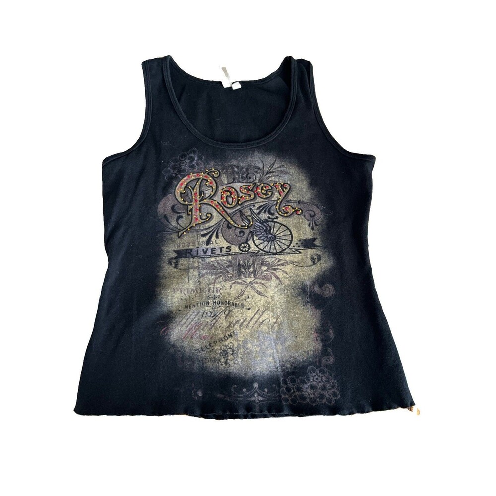 Vintage Y2K Susan Lawrence Knit Tank Top Graphic Rhinestone Lettuce Hem